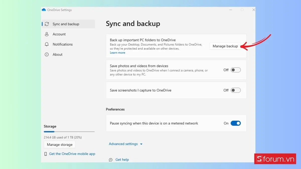 Quản lý sao lưu tự động trong OneDrive
