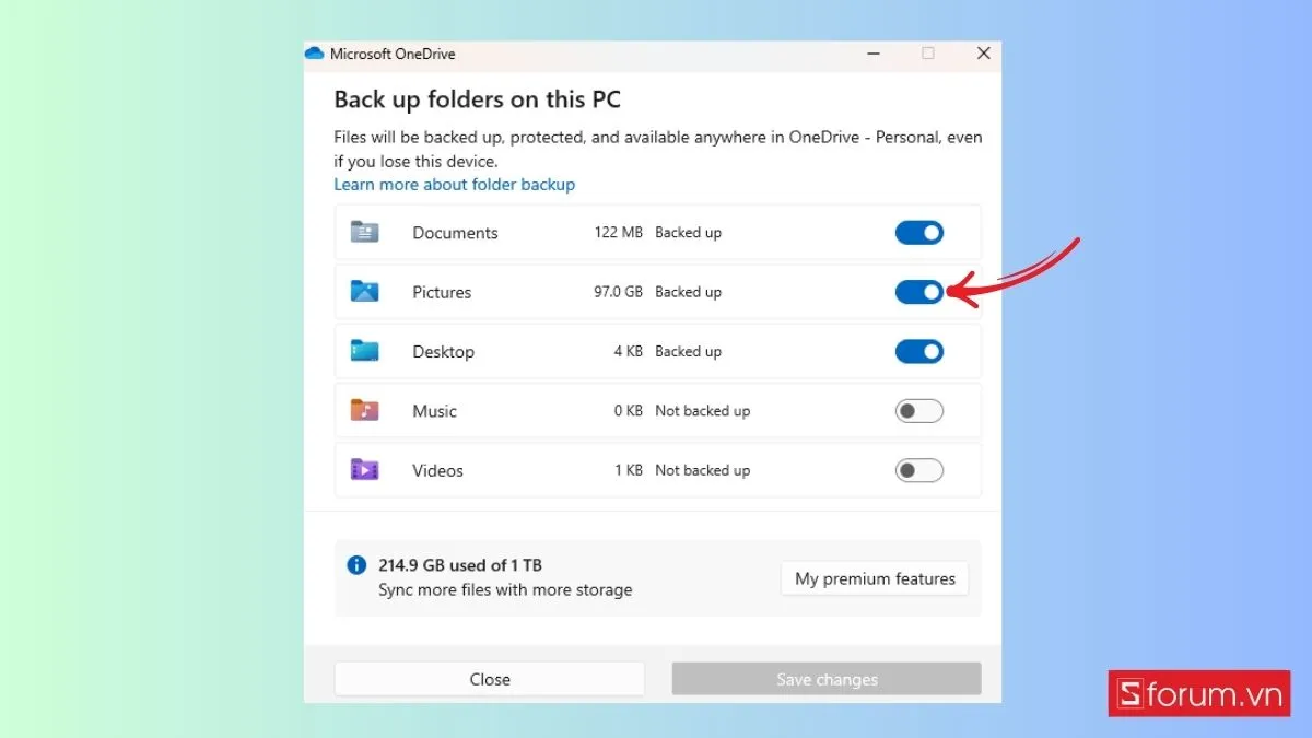 Kiểm tra trạng thái sao lưu thư mục Pictures