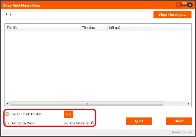 Thiết lập cấu hình quét và sao lưu dữ liệu trước khi diệt virus