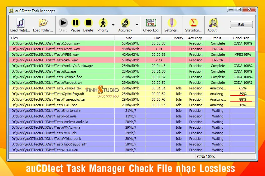Giao diện auCDtect với kết quả CDDA 100%