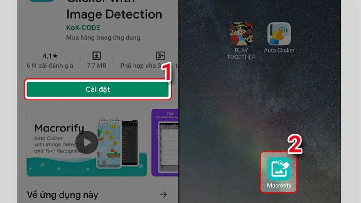 Giao diện ứng dụng Macrorify trên Android