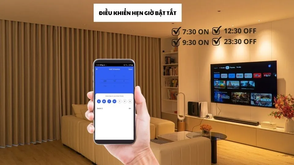 Giao diện điều khiển công tắc thông minh wifi qua smartphone