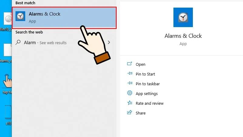 Truy cập ứng dụng báo thức và đồng hồ mặc định của Microsoft