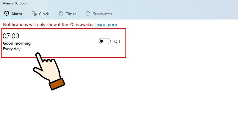 Kích hoạt bảng tùy chỉnh thời gian báo thức trong ứng dụng