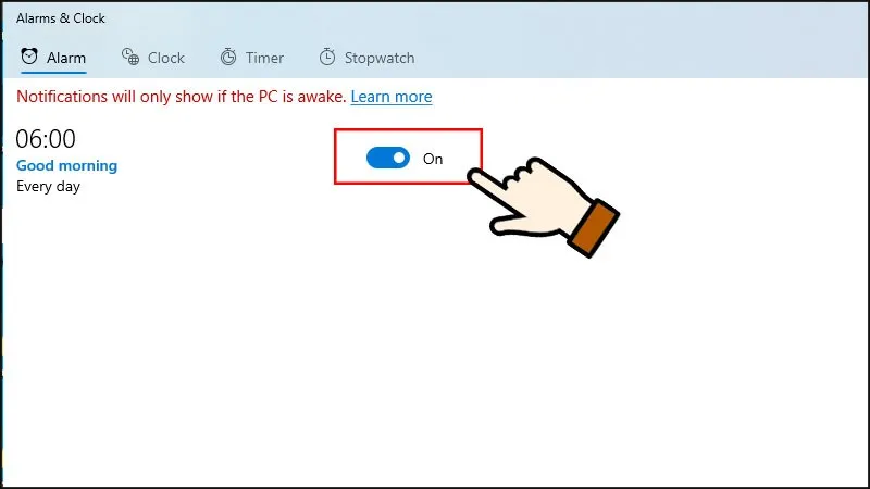 Quản lý trạng thái bật tắt của các mốc báo thức đã tạo