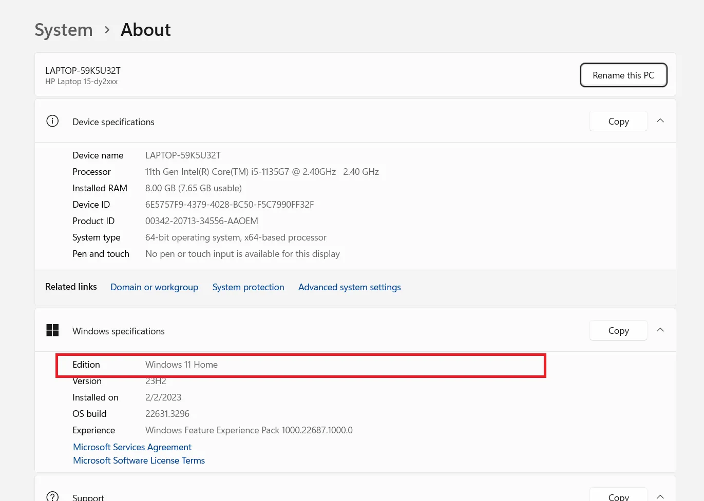 Bạn có thể kiểm tra máy tính Win mấy tại mục Edition