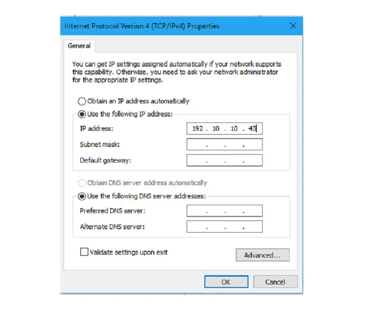 Bảng cấu hình địa chỉ IP tĩnh và DNS server chi tiết