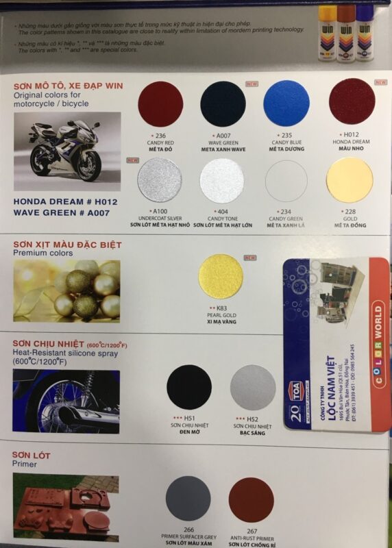 Bảng Màu Sơn Xịt Win Chuẩn Nhất Từ Thương Hiệu Toa