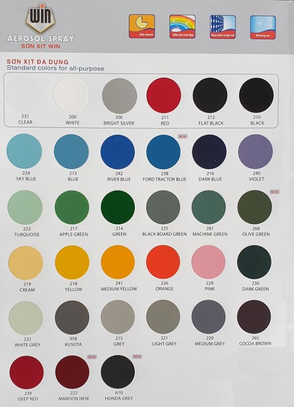 Bảng Màu Sơn Xịt Win Chuẩn Nhất Từ Thương Hiệu Toa