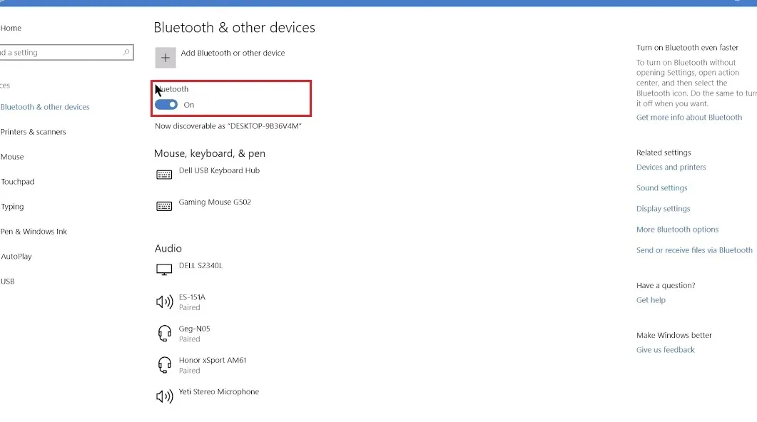 Bật công tắc Bluetooth để máy tính bắt đầu tìm kiếm tai nghe không dây