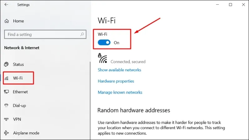 Bật WiFi và hiển thị mạng khả dụng