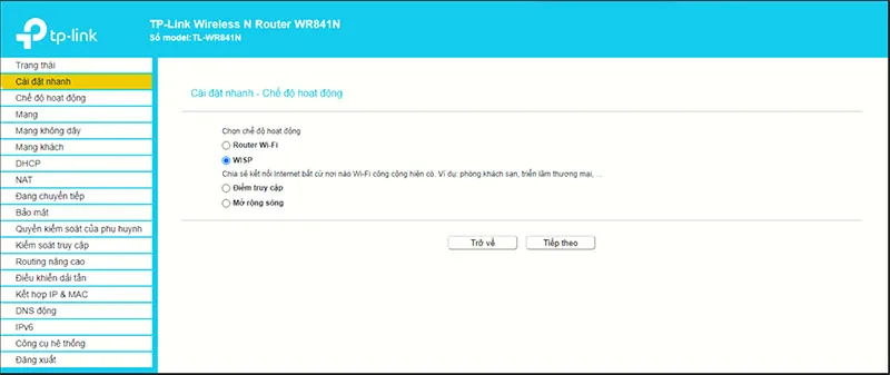 Kích hoạt WISP để router phụ quản lý IP độc lập