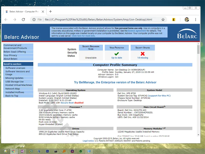 Belarc Advisor báo cáo HTML
