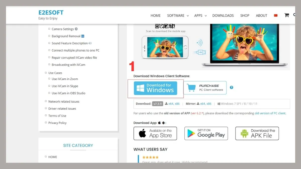 Màn hình chính iVCam với các tùy chọn điều chỉnh