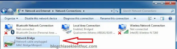 Biểu tượng Network Bridge xuất hiện sau khi thiết lập thành công
