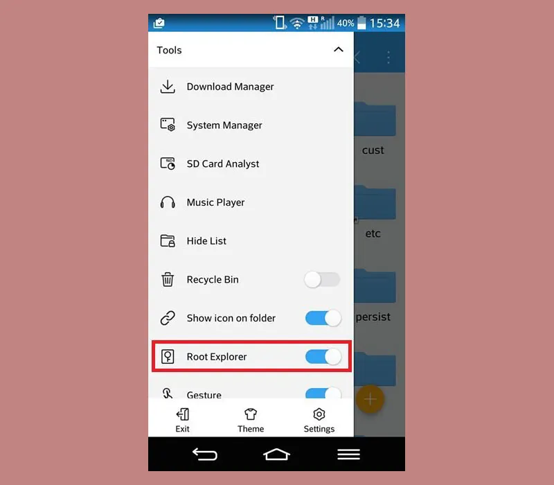 Bật chế độ Root Explorer