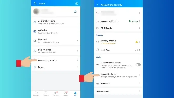 Truy cập phần quản lý thiết bị đăng nhập Zalo