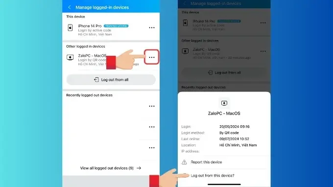 Đăng xuất thiết bị lạ khỏi tài khoản Zalo
