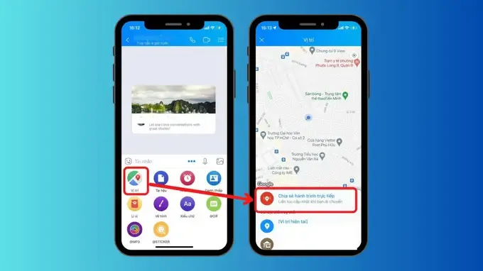 Giao diện chia sẻ vị trí trên Zalo