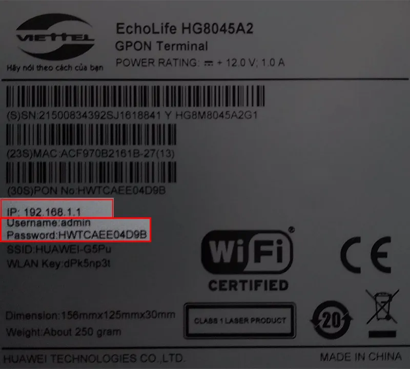Cách kiểm tra thông tin tài khoản admin và mật khẩu dưới đáy modem Viettel