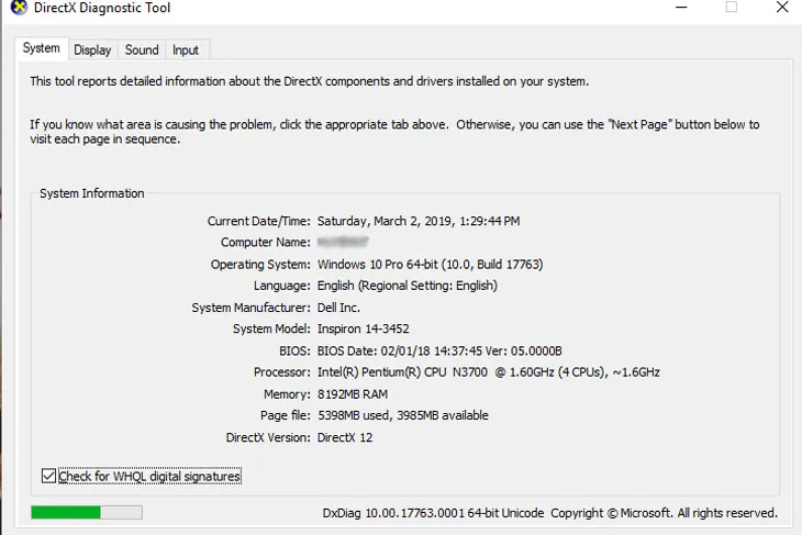 DirectX Diagnostic Tool trên Windows 7