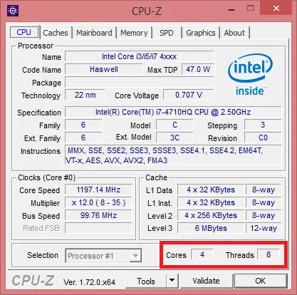 Giao diện CPU-Z hiển thị thông số CPU