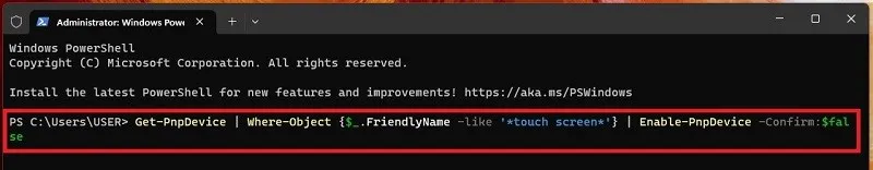 Lệnh bật màn hình cảm ứng