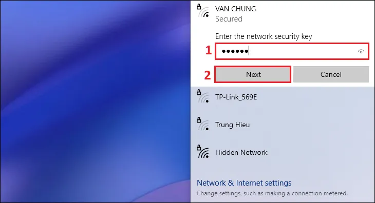 Nhập mật khẩu để kết nối mạng WiFi thành công