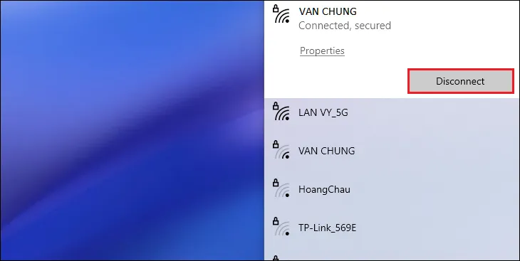 Ngắt kết nối WiFi thủ công trên máy tính