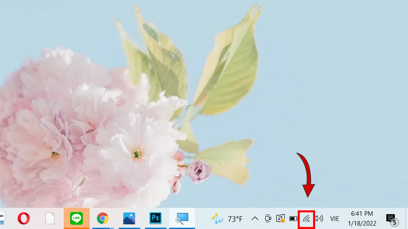 Tìm kiếm biểu tượng WiFi ngay trên thanh Taskbar