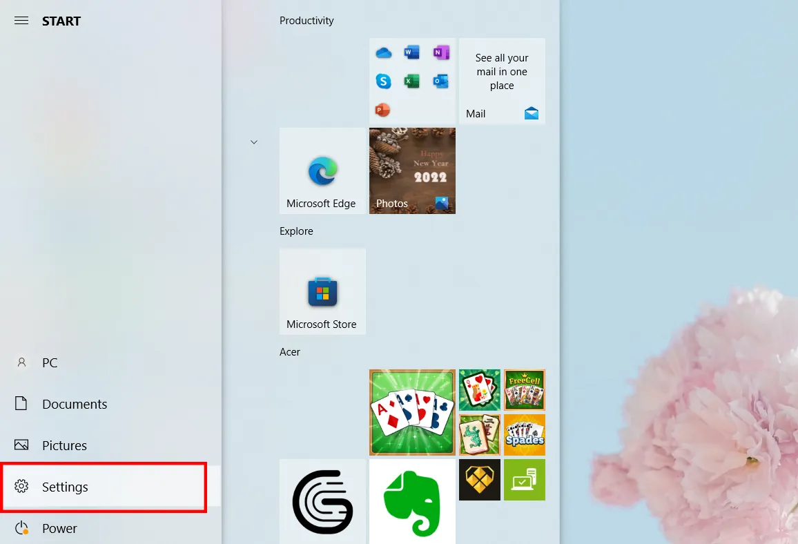 Truy cập phần cài đặt Settings trên Windows 10