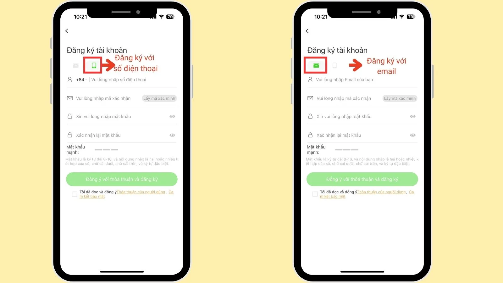 Đăng ký qua email hoặc số điện thoại