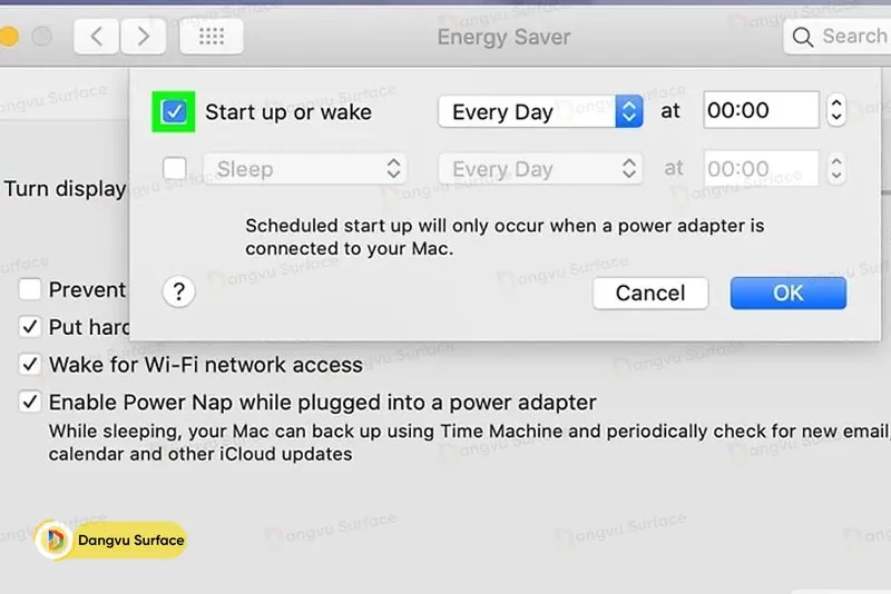 Cấu hình Start up or wake