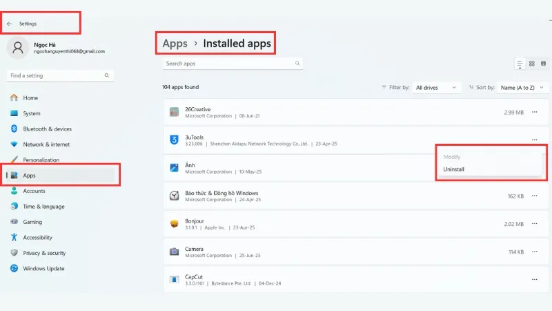 Xóa những ứng dụng không cần sử dụng
