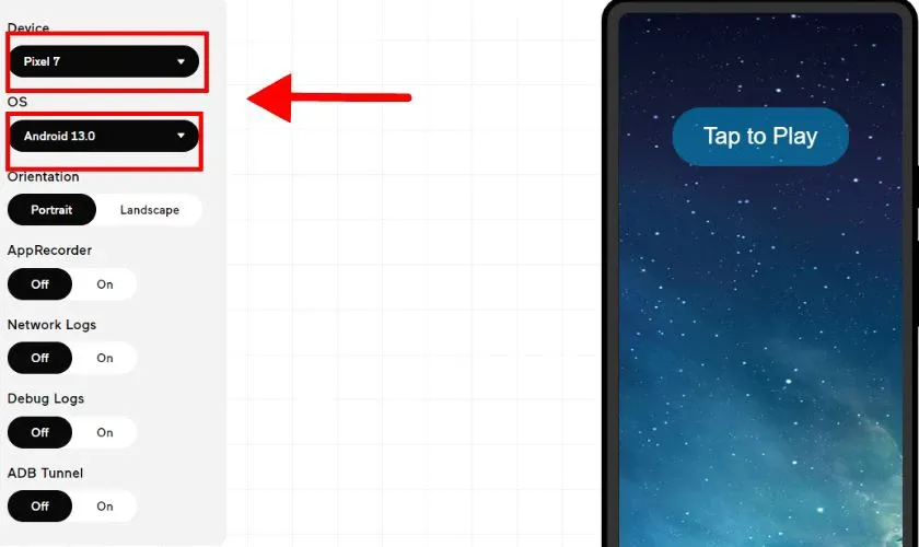 Giao diện Appetize.io sau khi upload APK