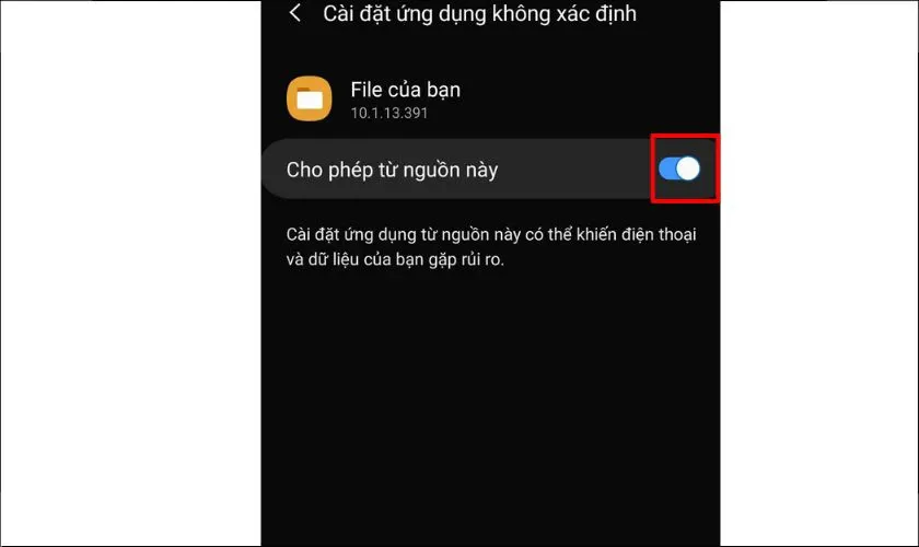Cài đặt cho phép nguồn không xác định