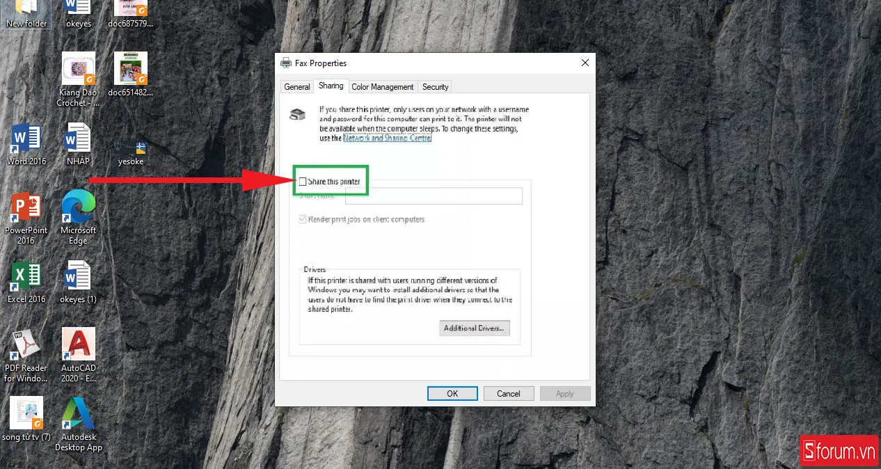 Bật chia sẻ máy in trên máy chủ
