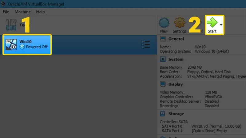 Khởi động máy ảo