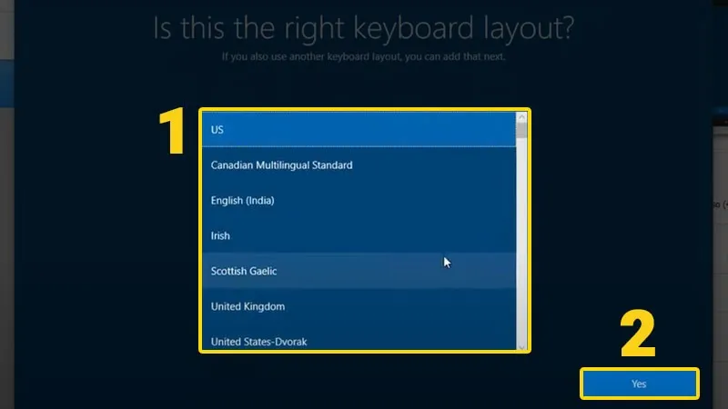 Chọn layout bàn phím