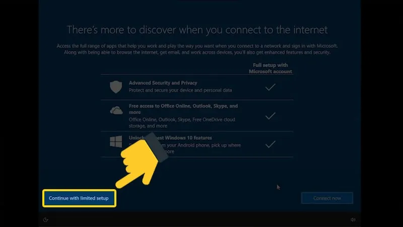 Tiếp tục cài đặt mà không có kết nối mạng