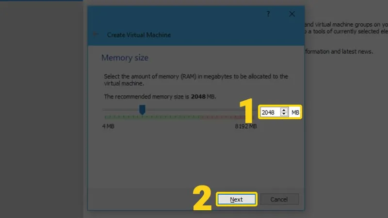 Chọn dung lượng RAM cho máy ảo