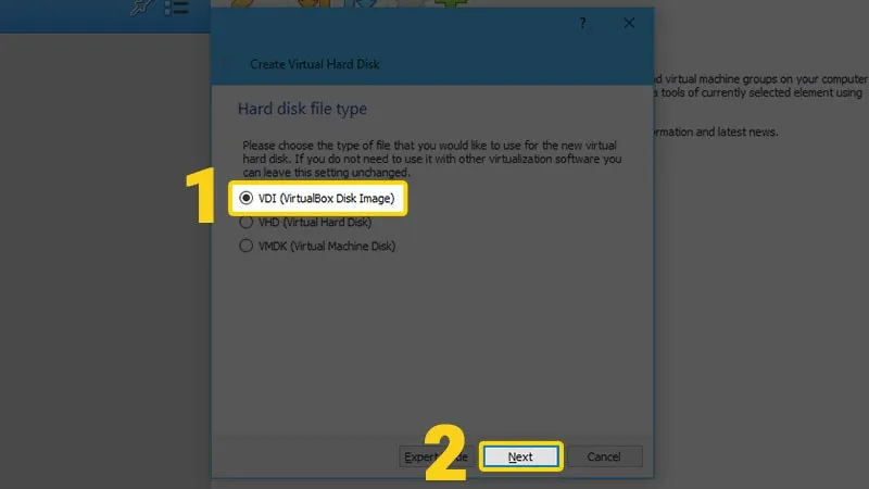 Chọn định dạng VDI