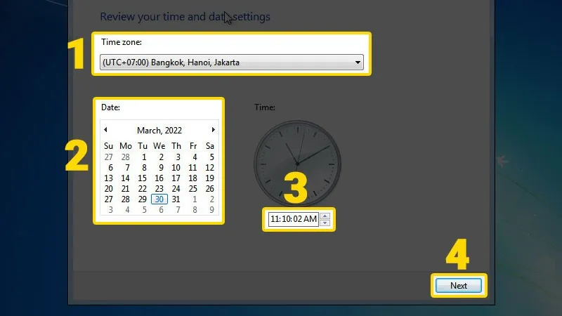 Cài đặt thời gian cho Windows 7