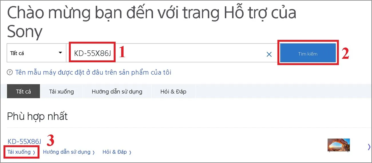 Tải firmware từ trang Sony
