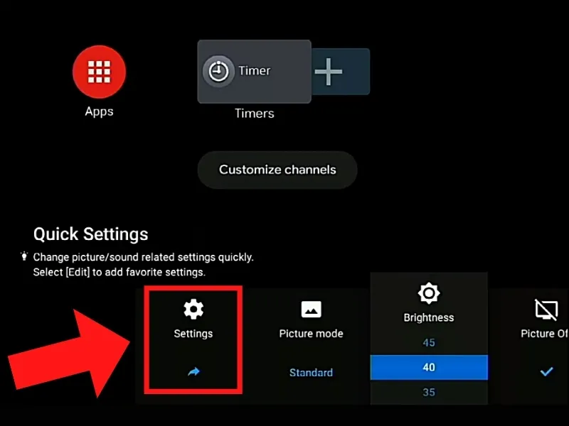 Chọn Settings trên Google TV