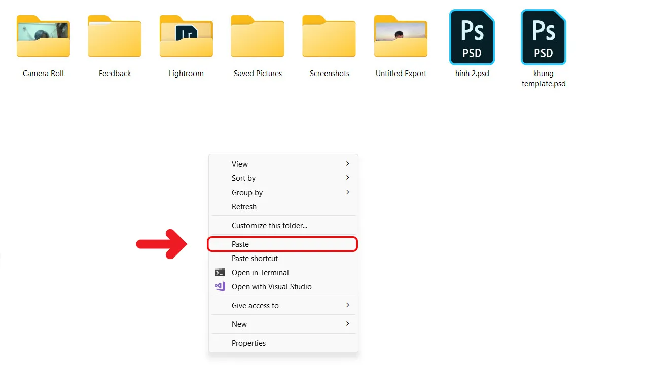 Dán ảnh vào thư mục máy tính