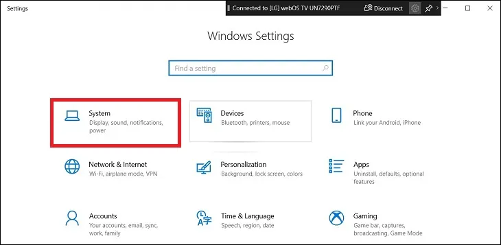 Chọn System (Hệ điều hành).