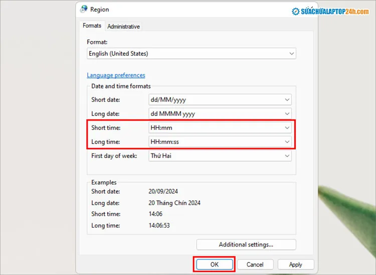 Cấu hình định dạng 24 giờ cho Windows 11