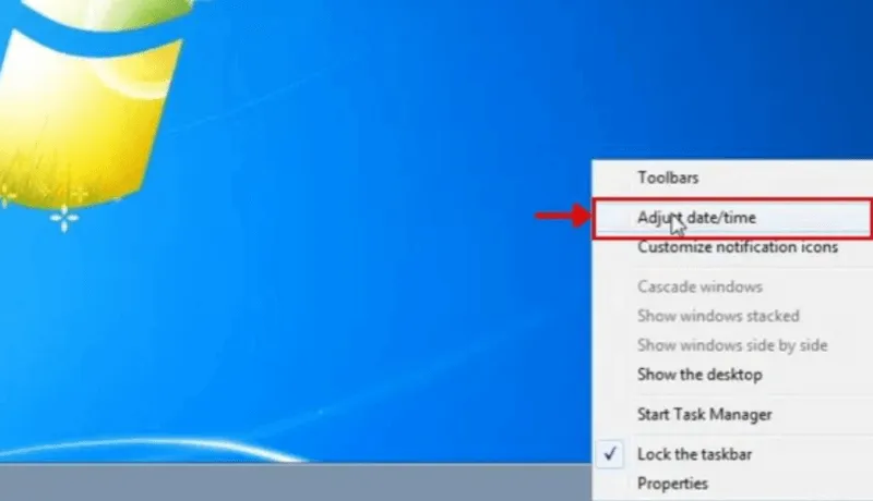 Truy cập cài đặt thời gian Windows 7