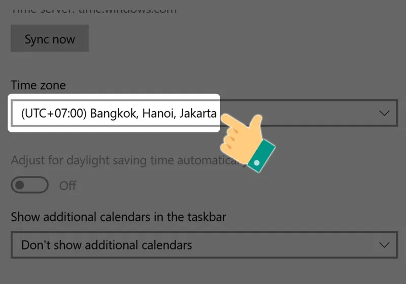 Chọn múi giờ UTC +07:00 cho Việt Nam